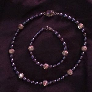 Freshwater Black Pearl and Silver Set